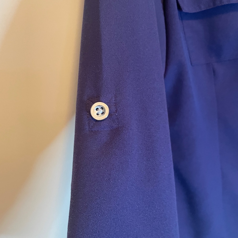 Calvin Klein Women Large Navy Purple Button Down L/S Roll Tab Blouse Top - Picture 6 of 12